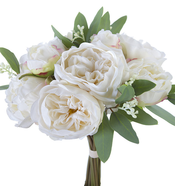 2259000CR | 12" | PEONY BUNDLE W/EUCALYPTUS FRESH TOUCH | CREAM - A&B Wholesale Market Inc