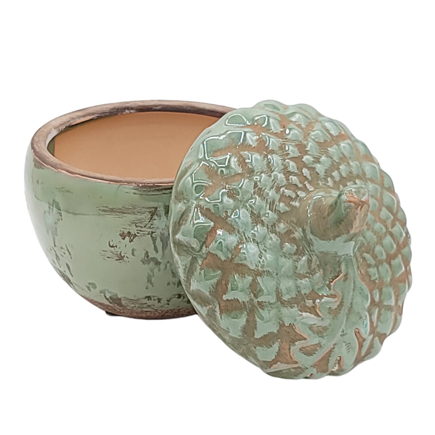 HA330148 GLAZED STONEWARE ACORN JAR - A&B Wholesale Market Inc