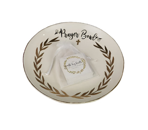 10055 Ceramic Gold Faith Prayer Bowl w/40 Prayer Card - A&B Wholesale Market Inc