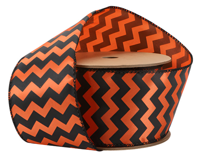 1124W-668-63E | 2.5" | "Chevron" Orange/Black | Wired Satin Ribbon | 10yds