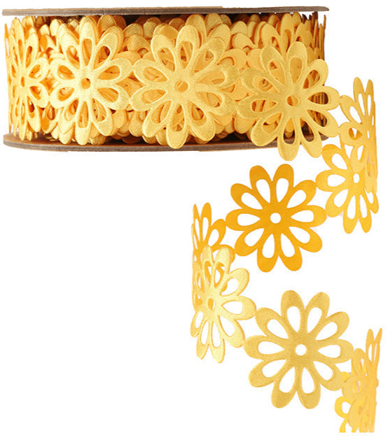 6204-660-38E | 1.5" | Ultra Sonic Trim | Large Flower Silhouette Yellow | 10yd