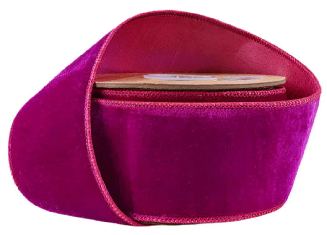 7049W-185-63C | 2.5" | Premium Velvet Ribbon | Hot Pink w/Pink Dupioni Backing | 5yd