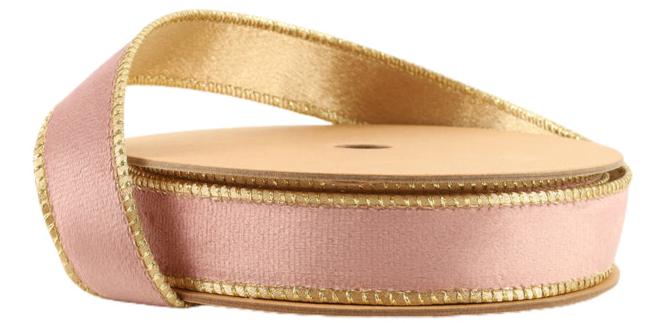 7115W-158-25E | 1" | Reversible Classic Velvet Ribbon | Pink/Gold | 10yds