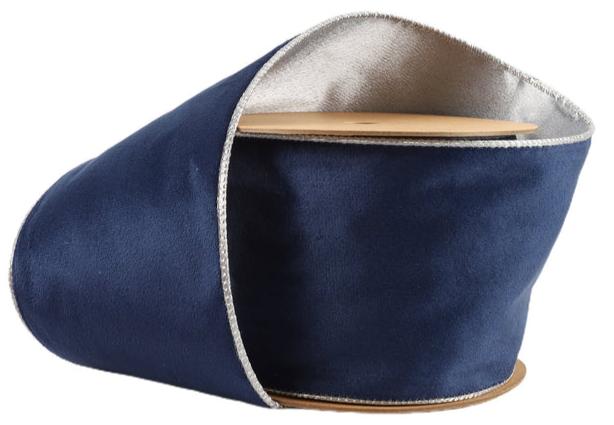 7115W-370-100E | 4" | Reversible Classic Velvet Ribbon | Navy/Silver | 10yds