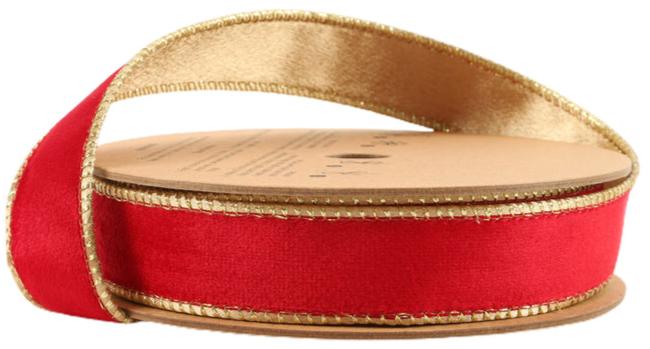 7115W-250-25E | 1" | Reversible Classic Velvet Ribbon | Christmas Red/Gold | 10yds - A&B Wholesale Market Inc
