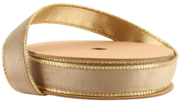7115W-837-25E | 1" | Reversible Classic Velvet Ribbon | Latte/Gold | 10yds - A&B Wholesale Market Inc