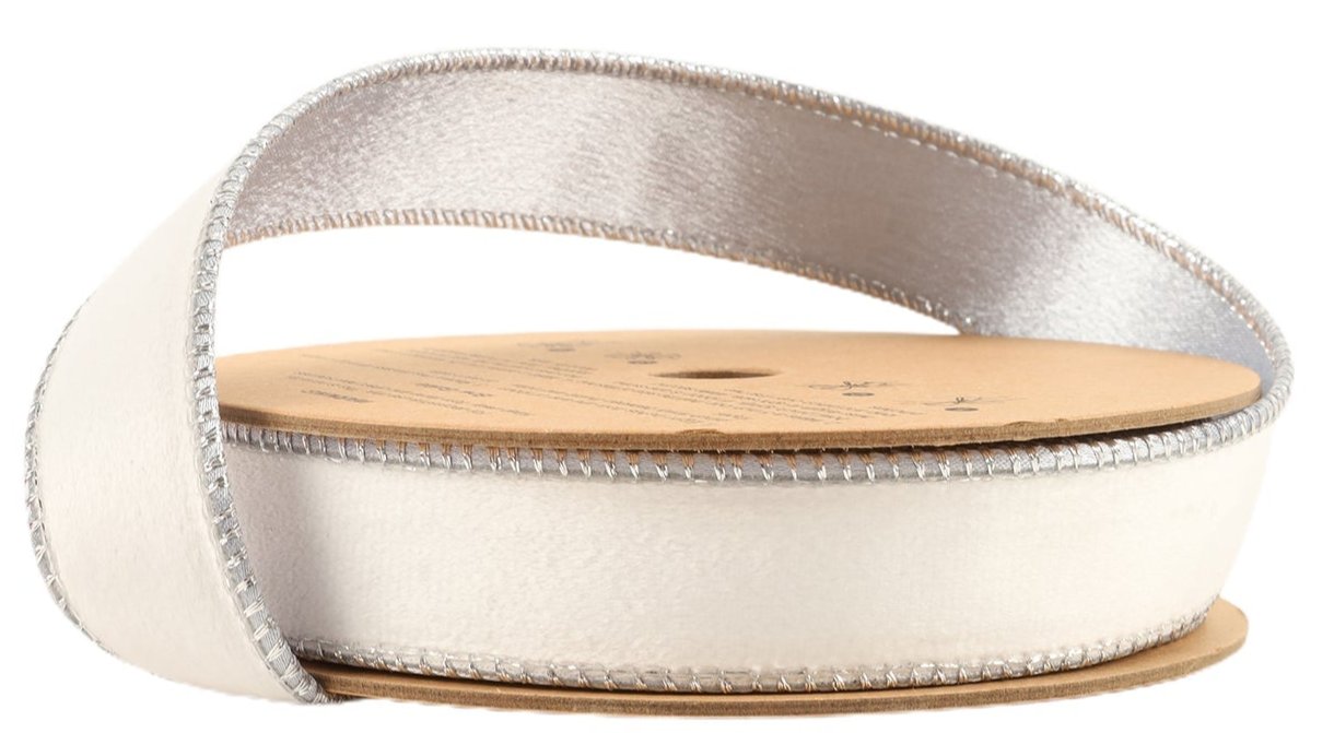 7115W-029-25E | 1" | Reversible Classic Velvet Ribbon | White/Silver | 10yds