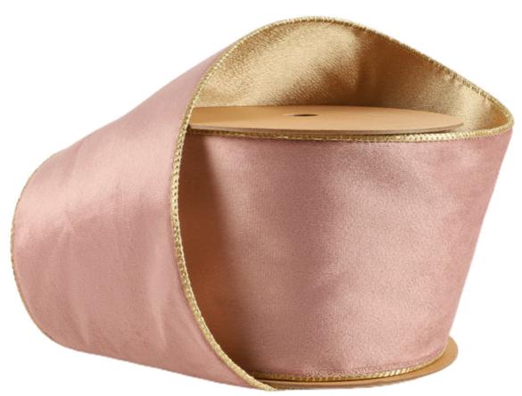 7115W-158-100E | 4" | Reversible Classic Velvet Ribbon | Pink/Gold | 10yds