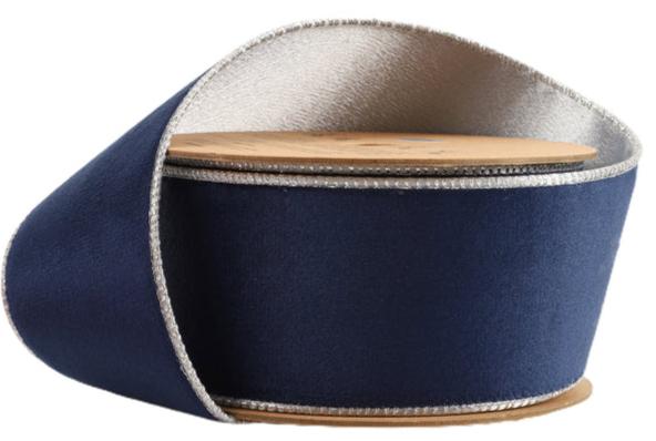 7115W-370-63E | 2.5" | Reversible Classic Velvet Ribbon | Navy/Silver | 10yds - A&B Wholesale Market Inc