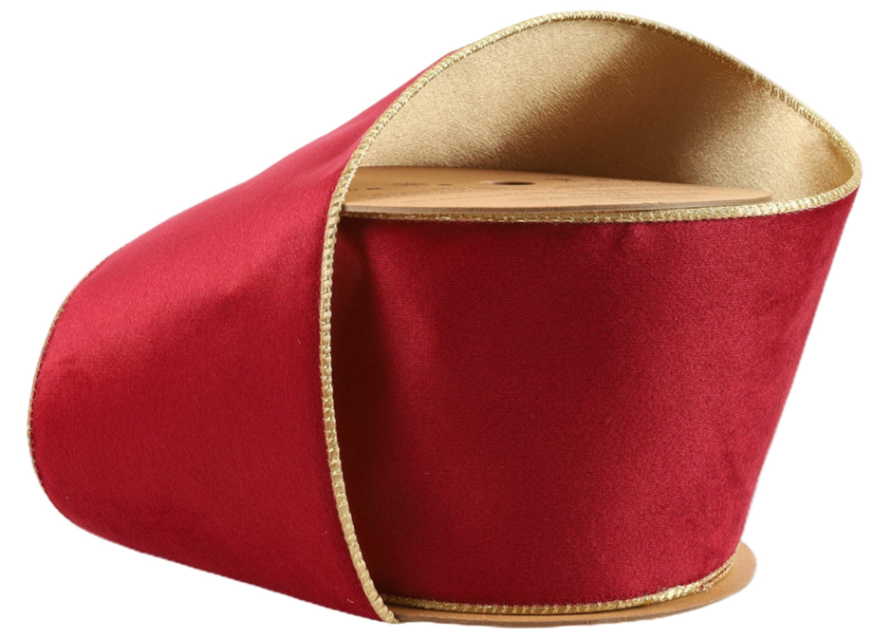 7115W-277-100E | 4" | Reversible Classic Velvet Ribbon | Burgundy/Gold | 10yds