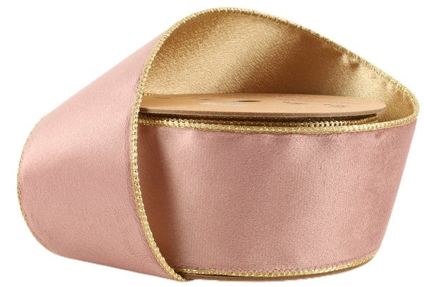 7115W-158-63E | 2.5" | Reversible Classic Velvet Ribbon | Pink/Gold | 10yds