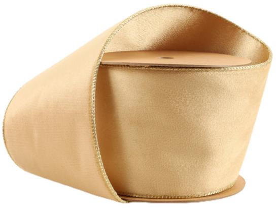 7115W-835-100E | 4" | Reversible Classic Velvet Ribbon | Tan/Gold | 10yds - A&B Wholesale Market Inc