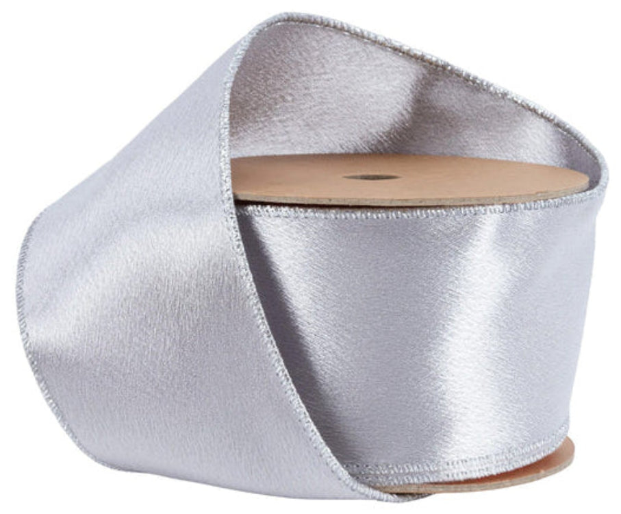 2300W-012-63E | 2.5" | Shimmer Satin Ribbon | Silver w/Silver Backing | 10yds