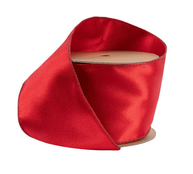2300W-250-100E | 4" | Shimmer Satin Ribbon | Red w/Red Backing | 10yds
