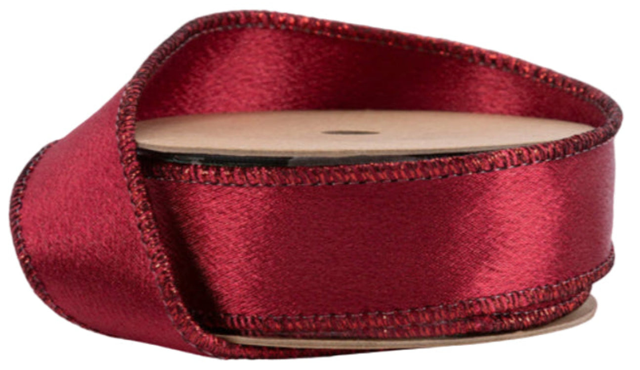 2300W-275-25E | 1" | Shimmer Satin Ribbon | Wine w/Wine Backing | 10yds