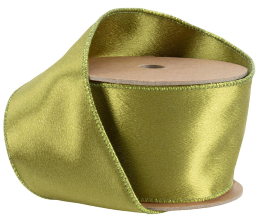 2300W-570-63E | 2.5" | Shimmer Satin Ribbon | Moss w/Moss Backing | 10yds