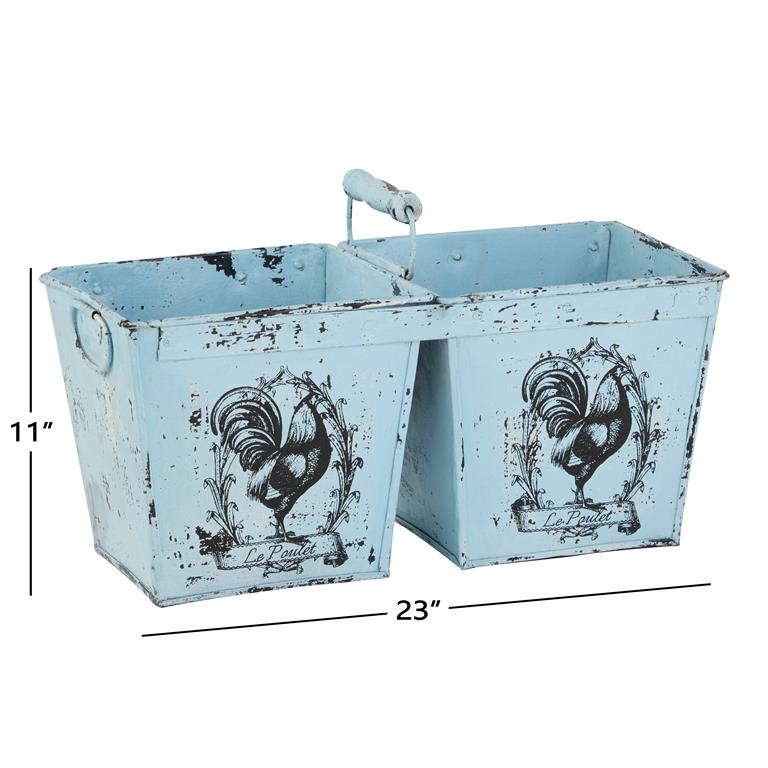 29450 Double Metal Planter, Blue - A&B Wholesale Market Inc