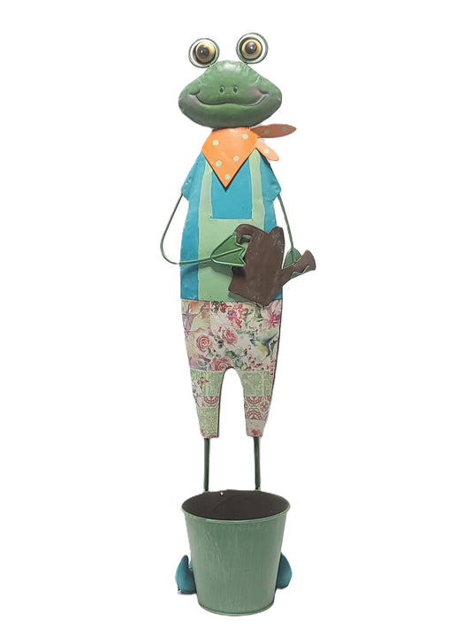 METAL FROG WITH FLOWER POT
