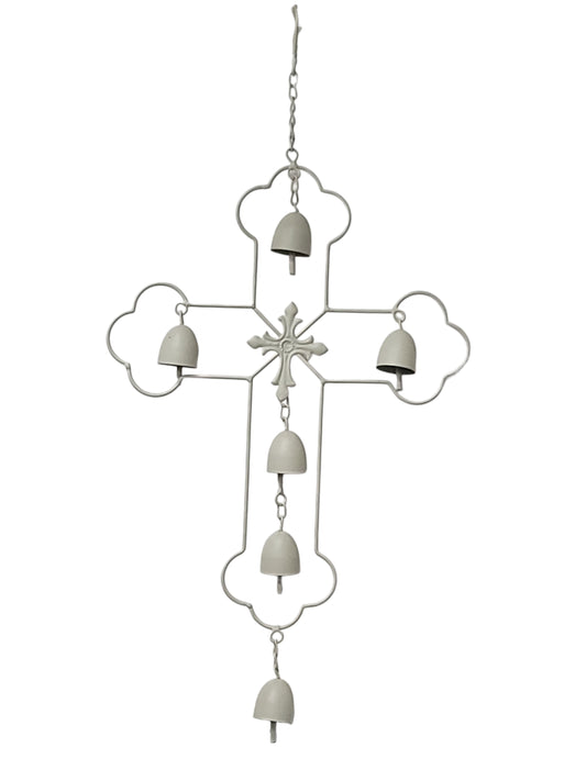 53446 | 26"H | METAL CROSS WIND CHIME | 3 ASSORTED
