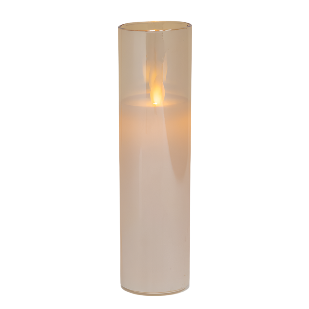 5857-AMBER | 2"Dia x 8"H | AMBER LED GLASS CANDLE