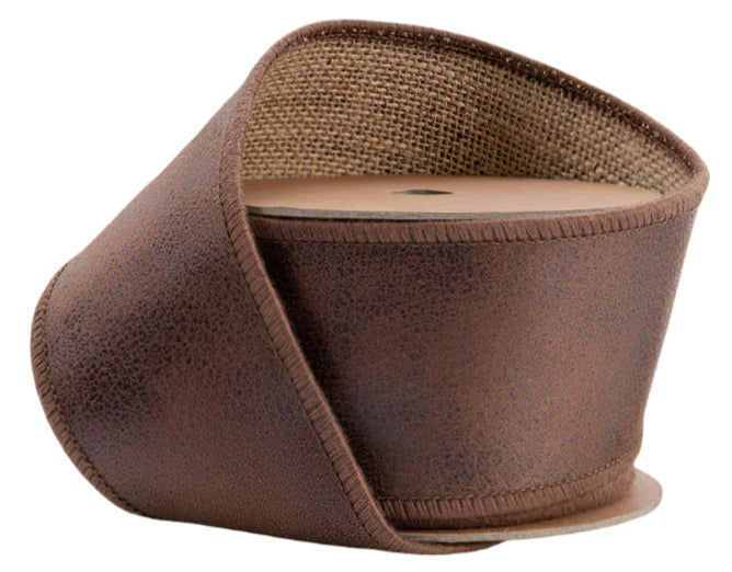 6566W-850-63E | 2.5" | Leather Ribbon | Brown w/Jute Backing | 10yds