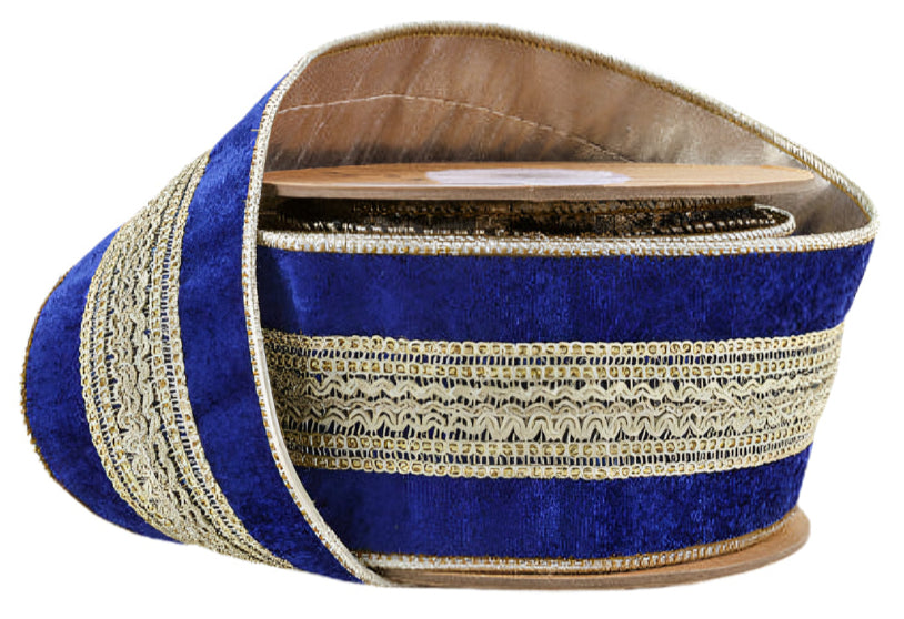 7048W-370-63C | 2.5" | Premium Ribbon | Gold Trim on Blue | 5yds