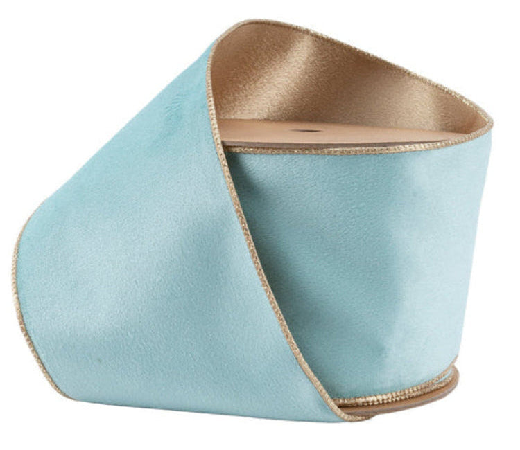 7115W-314-100E | 4" | Reversible Classic Velvet Ribbon | Aqua/Gold | 10yds