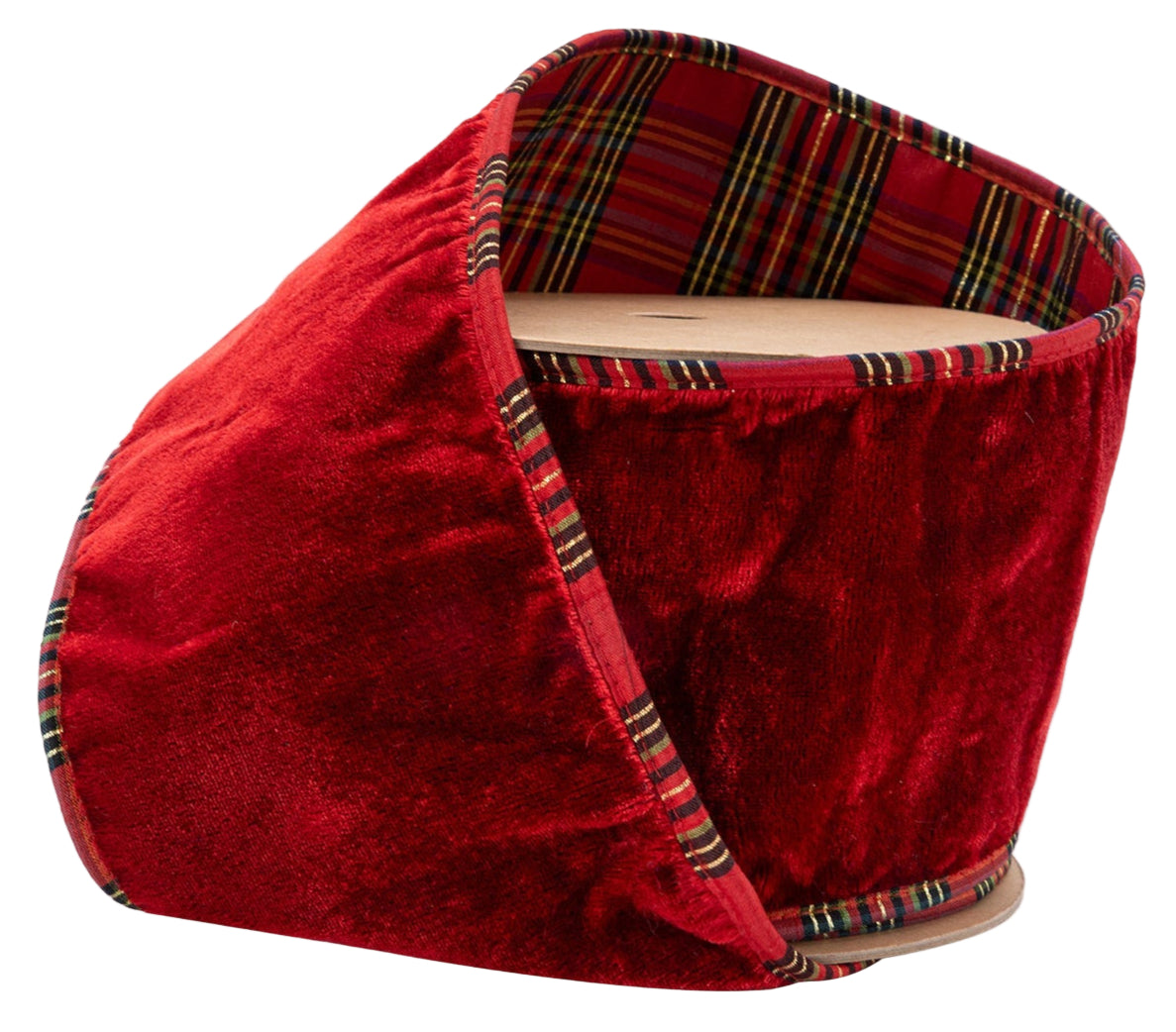 7415W-250-100E | 4" | Plush Velvet | Red w/Red/Black/Gold Plaid Cording/Backing | 10yds