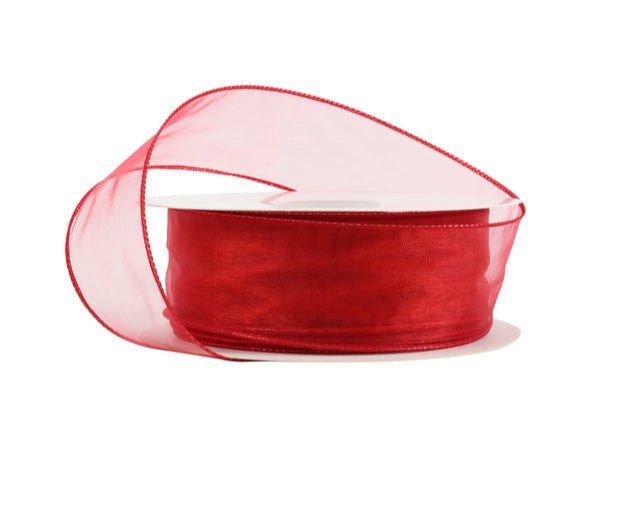 8011W-250-38I | 1.5" | Wired Sheer Ribbon | Red | 50yds - A&B Wholesale Market Inc