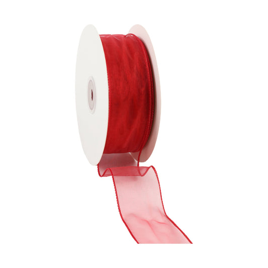 8011W-250-38I | 1.5" | Wired Sheer Ribbon | Red | 50yds