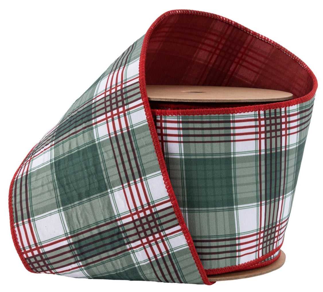 8213W-036-100E | 4" | Reversible Dupioni | Red/Green Plaid w/Red Backing | 10yds