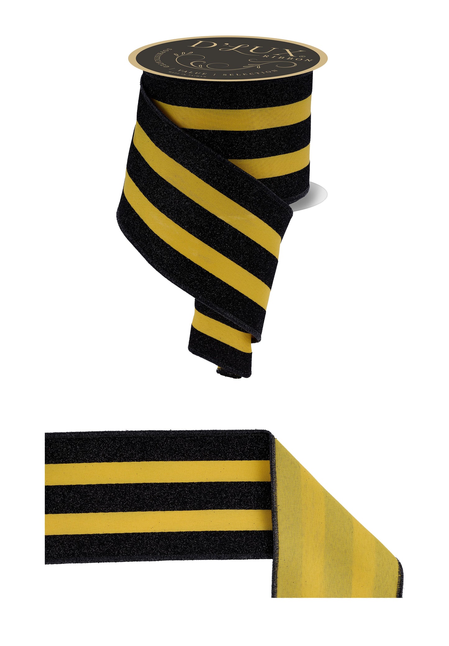 LX325729 | 4" | Vert Glitter Stripe/Sewn | Sun Yellow/Black | 10yds