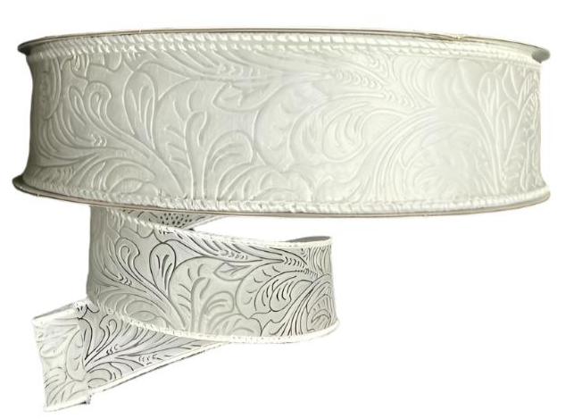 984209-01C | 1.5" | FLOWER EMBOSSED | WHITE | WATER RESISTANT | 50YD