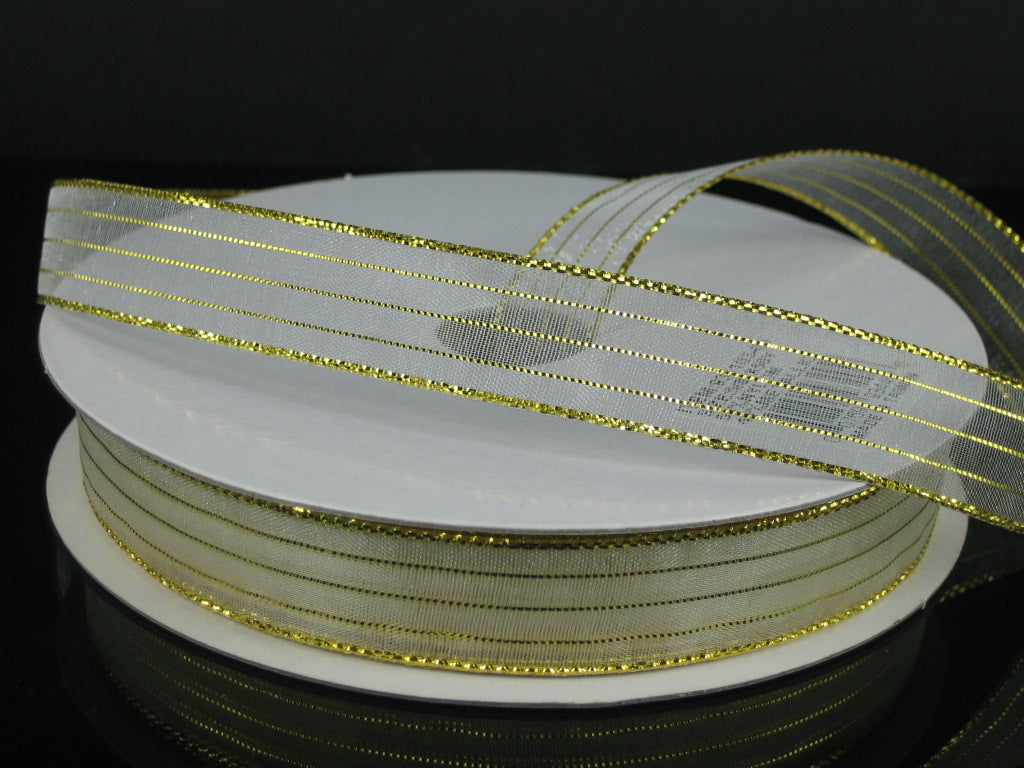 931103-05 | 5/8" | METALIC STRIPE | WHITE SHEER/GOLD | 50YD