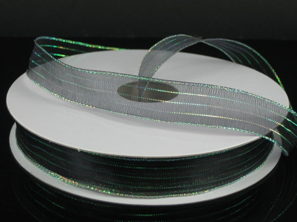 931103-21 | 5/8" | METALLIC PINSTRIPE | BLACK SHEER/IRIDESCENT | 50YD