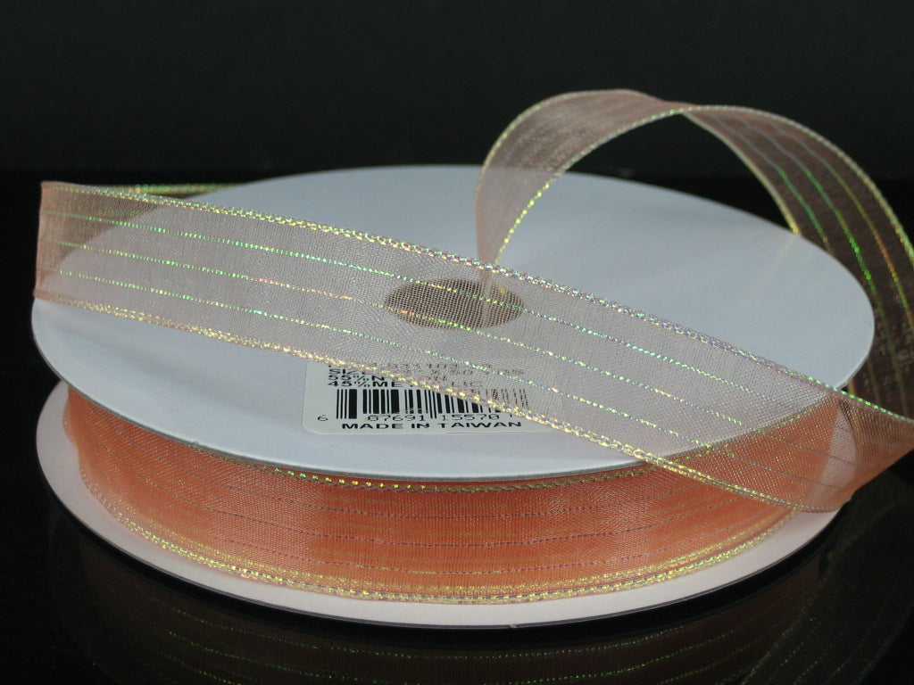 931103-23 Metallic Pinstripe Sheer Peach/Iridescent - A&B Wholesale Market Inc