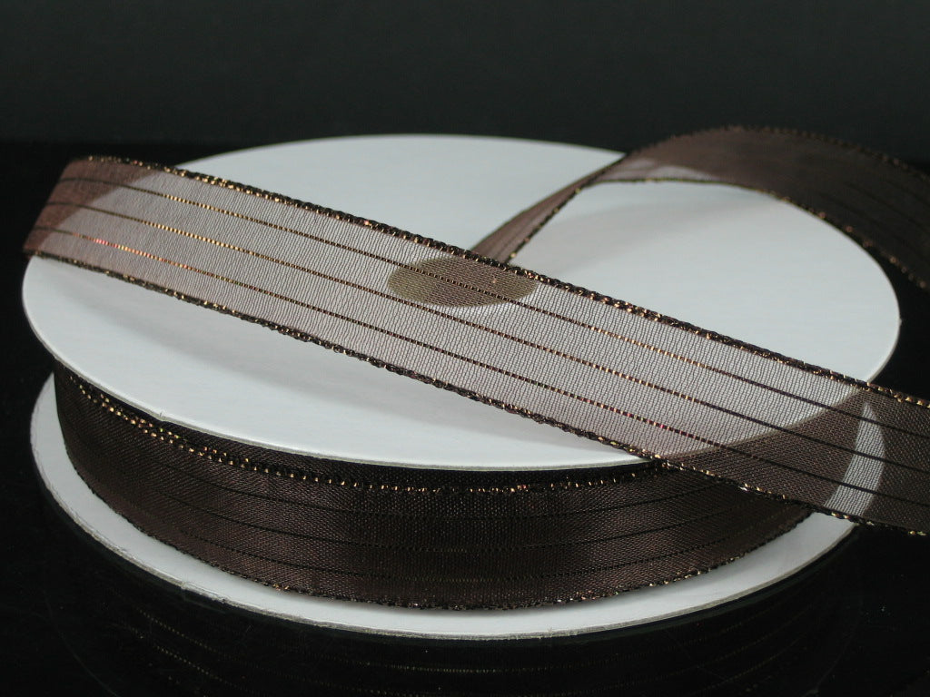 931103-38 | 5/8" | METALLIC PINSTRIPE | CHOCOLATE SHEER/CHOC | 50YD