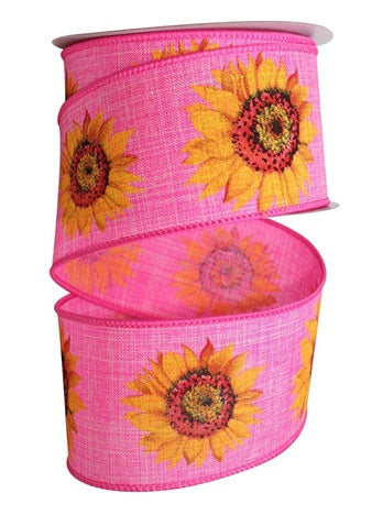 93255W-852-40F | 2.5" | Sunflower Linen Day Wired Edge | Pink/Yellow | 10yds - A&B Wholesale Market Inc