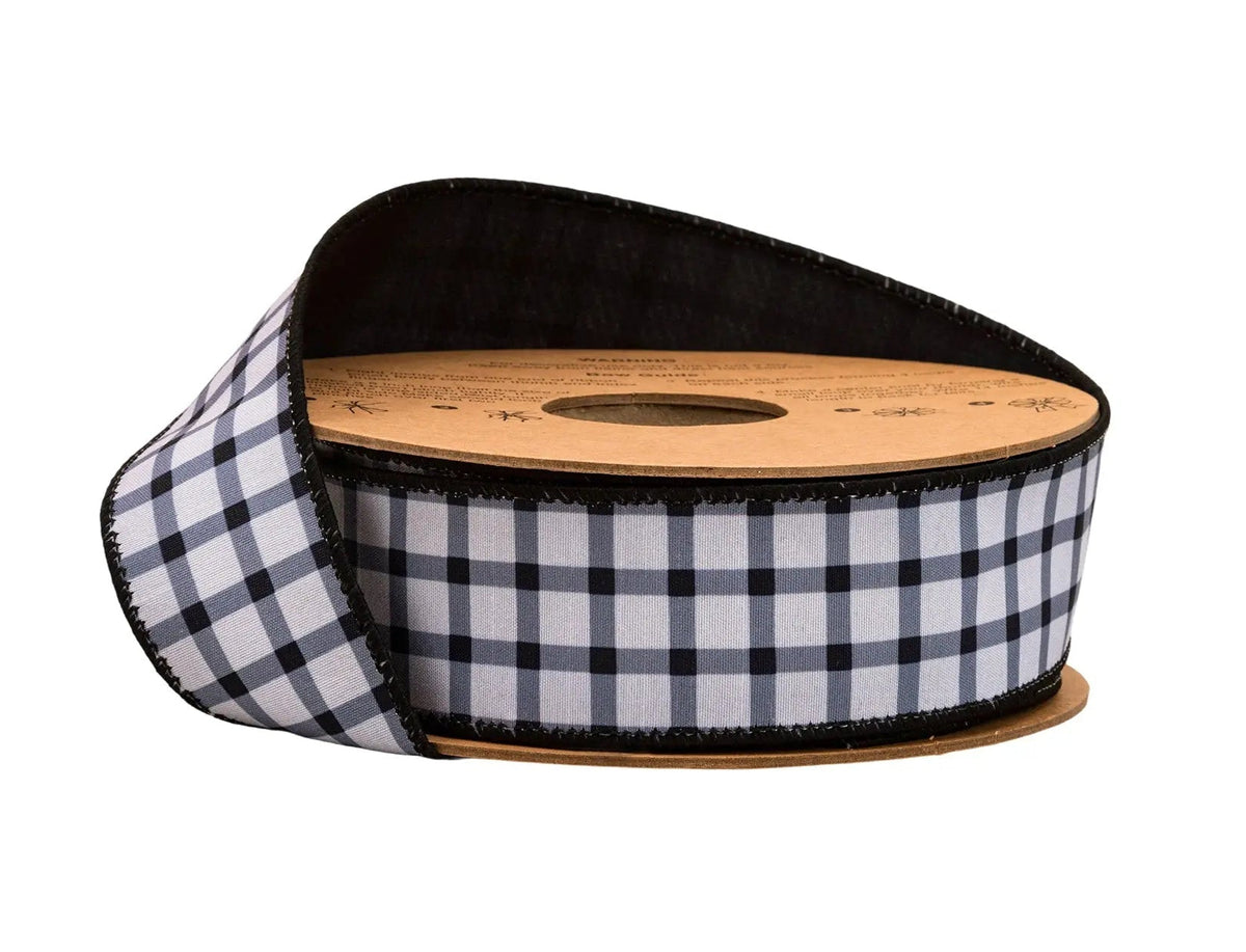 9344W-038-38E | 1.5" | Black Grid on White Dupioni w/Black Backing | 10yds