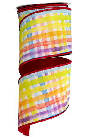 94309W-001-10F | 4" | Water Color Plaid Print Deluxe Dupioni Backed | Wired Edge | 10yds - A&B Wholesale Market Inc