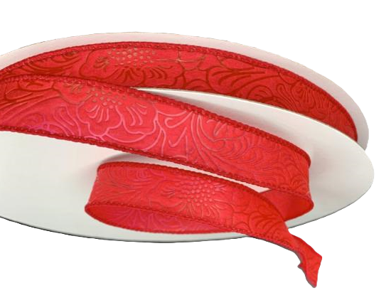 984205-12C | 7/8" | RED | FLOWER EMBOSSED | WATER RESISTANT | 50YD - A&B Wholesale Market Inc