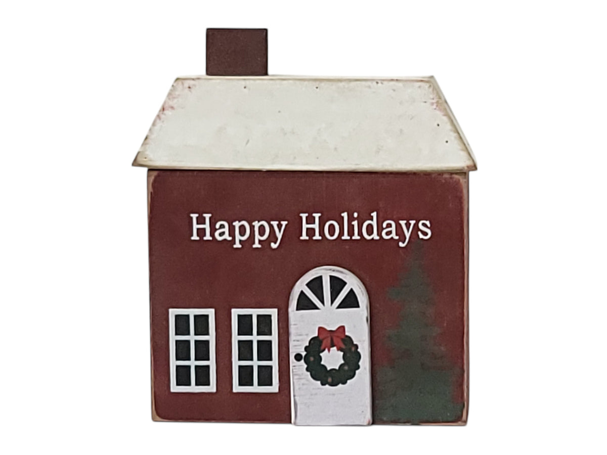 C22270 | SMALL WOOD HOLIDAY HOUSE BLOCK | 3 ASSORTED