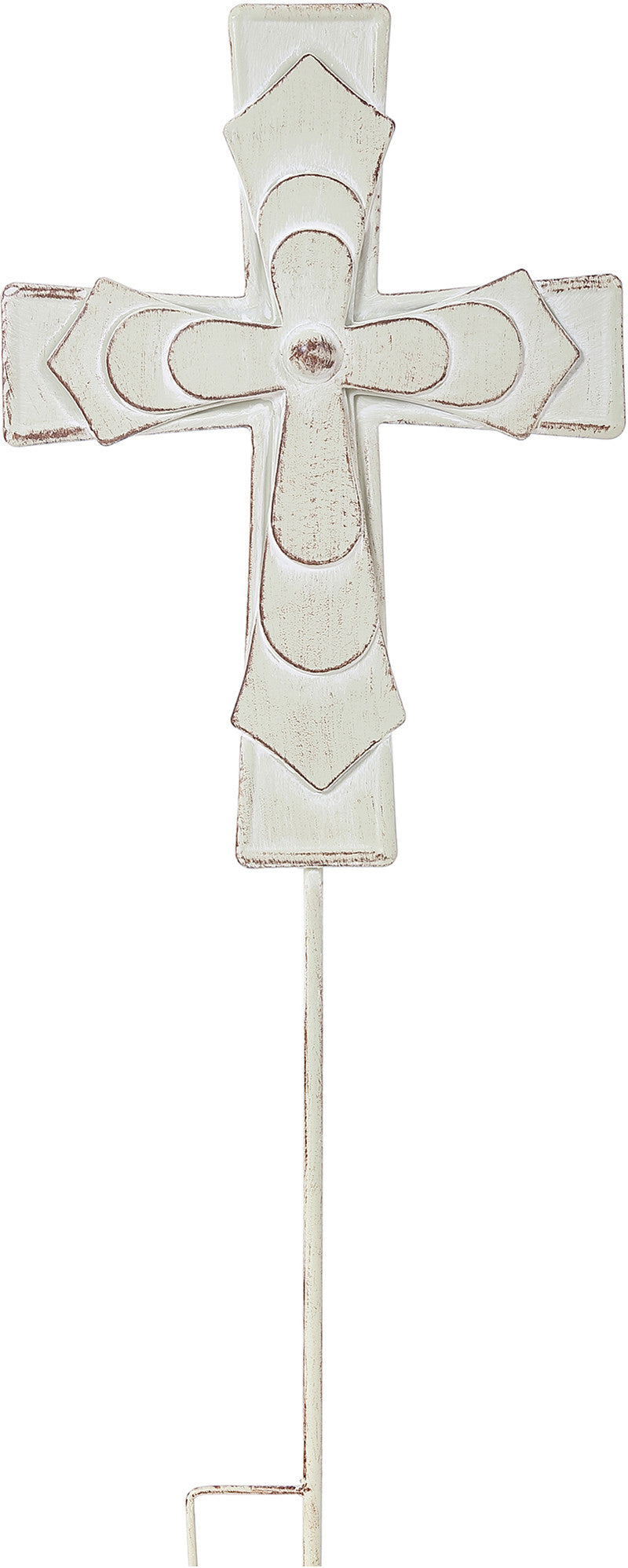 E25211 | METAL ANTIQUE WHITE CROSS STAKE - A&B Wholesale Market Inc