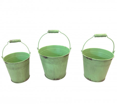 KK2037SG-3 | Distressed Sage Pail w/Wood Handle | 3Pcs/Set
