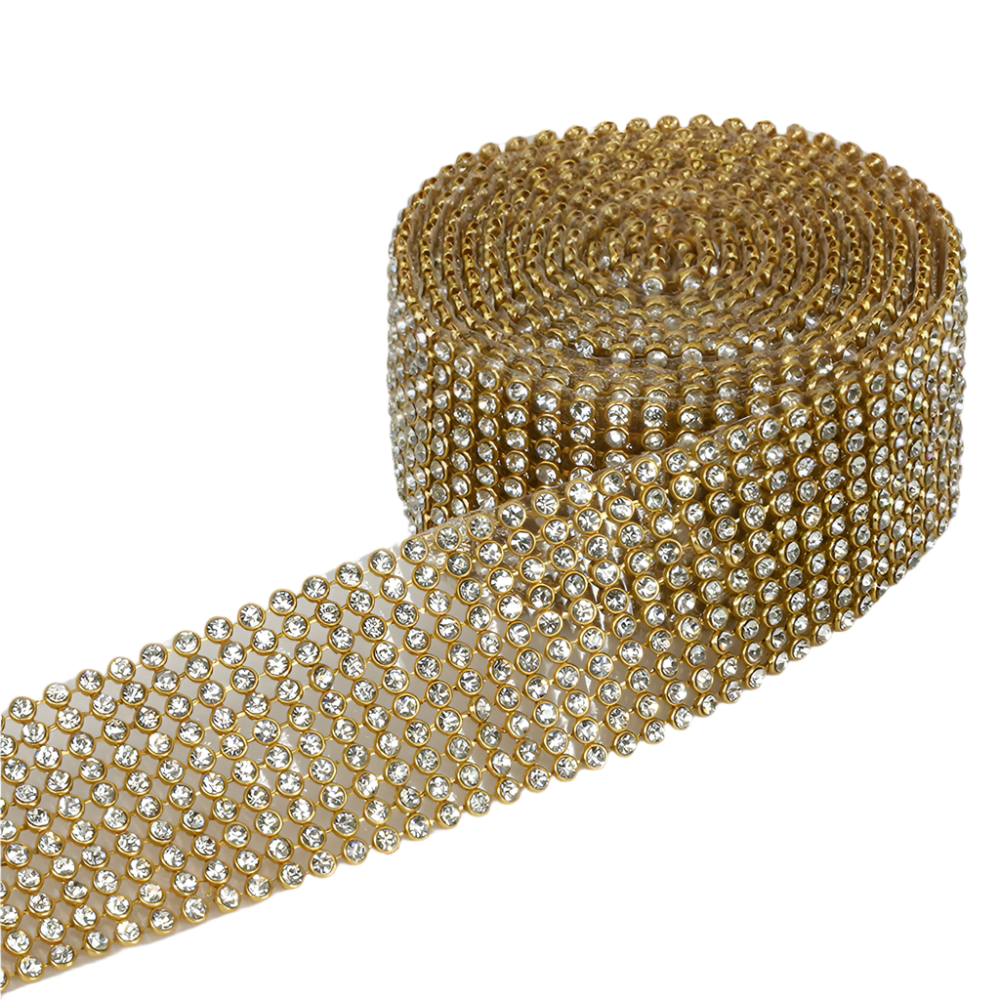 5961-GOLD | 1.25" | RHINESTONE RIBBON | GOLD | 2YDS