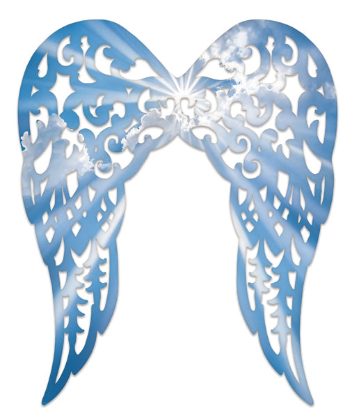 MD1539E3 | 17.75"H x 14.75"L | Filigree Angel Wings | Wht/Lt Blue/Dk Blue