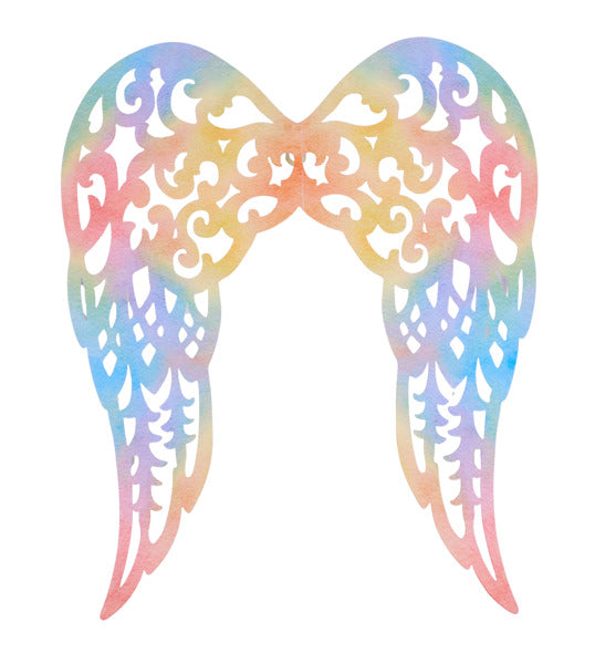MD1539E4 | 17.75"H x 14.75"L | Filigree Angel Wings | Yellow/Coral/Turquoise