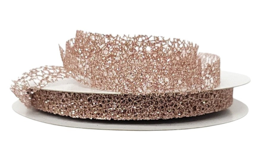 Q631403-26 | 5/8" | Glitter Web | Rose Gold | 25yd - A&B Wholesale Market Inc
