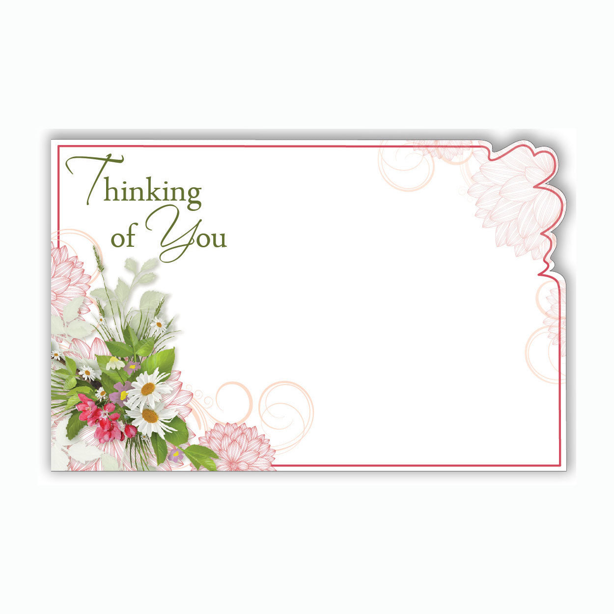 SP0415 | WELL WISHES | "Thinking of You" | Daisies w/Red Pencil Border | 50Cards/Pkg - A&B Wholesale Market Inc