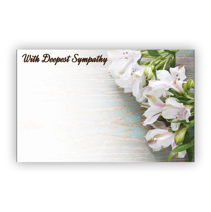 SP0519 | SYMPATHY | "With Deepest Sympathy" | White Alstroemerias | 50Cards/Pkg